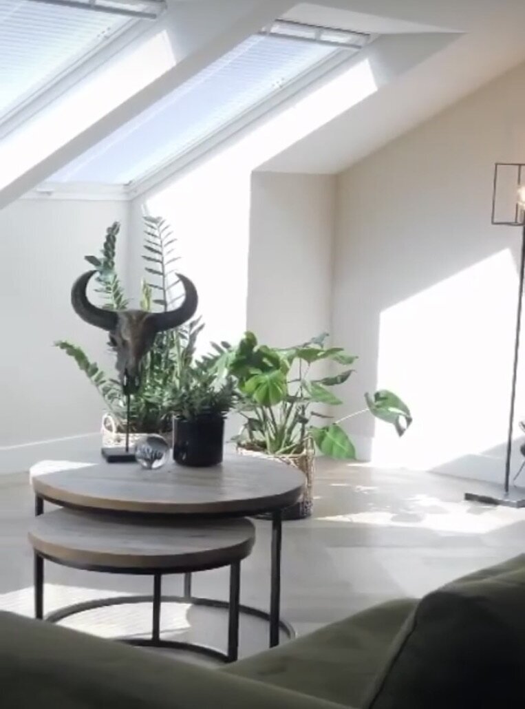 Lichte kamer met dakramen, wanden strak opgeleverd